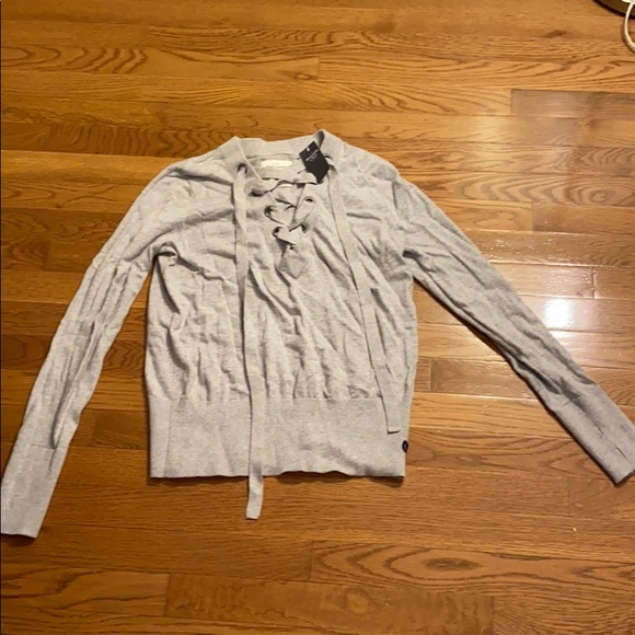 NWT Abercrombie Gray Lace Up Sweater - Picture 4 of 6